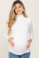 Ivory Long Sleeve Ribbed Turtleneck Maternity Top