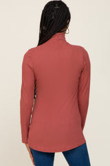 Mauve Long Sleeve Ribbed Turtleneck Top