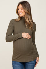 Olive Long Sleeve Ribbed Turtleneck Maternity Top