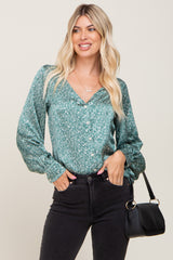 Green Abstract Print Button Down Satin Maternity Top