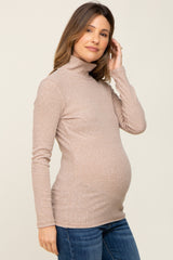 Mocha Heathered Ribbed Mock Neck Long Sleeve Maternity Top