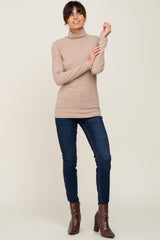 Mocha Heathered Ribbed Mock Neck Long Sleeve Top