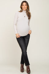 Cream Heathered Ribbed Mock Neck Long Sleeve Maternity Top