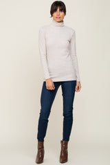 Cream Heathered Ribbed Mock Neck Long Sleeve Top