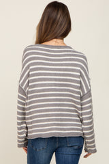 Grey Striped Drop Shoulder Maternity Sweater