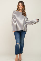 Grey Striped Drop Shoulder Maternity Sweater