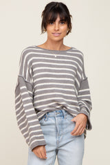 Grey Striped Drop Shoulder Maternity Sweater