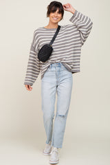 Grey Striped Drop Shoulder Sweater