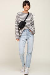 Grey Striped Drop Shoulder Sweater