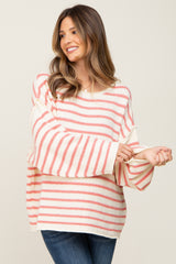 Pink Striped Drop Shoulder Maternity Sweater