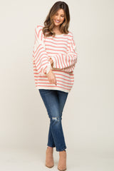 Pink Striped Drop Shoulder Maternity Sweater