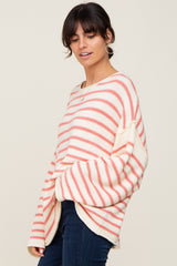 Pink Striped Drop Shoulder Sweater