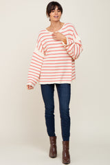 Pink Striped Drop Shoulder Sweater