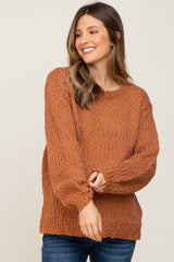 Rust Balloon Sleeve Knit Maternity Sweater