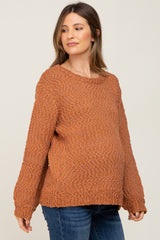 Rust Balloon Sleeve Knit Maternity Sweater