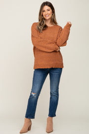 Rust Balloon Sleeve Knit Maternity Sweater