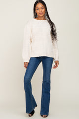 Cream Balloon Sleeve Knit Sweater