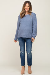 Blue Balloon Sleeve Knit Maternity Sweater