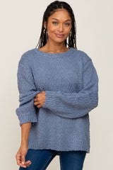 Blue Balloon Sleeve Knit Sweater