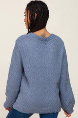 Blue Balloon Sleeve Knit Sweater