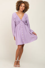 Lavender Crochet Lace Button Front Dress