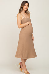 Taupe Ribbed A-Line Maternity Midi Dress