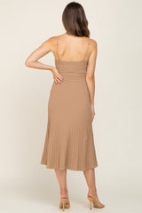 Taupe Ribbed A-Line Maternity Midi Dress