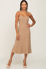 Taupe Ribbed A-Line Maternity Midi Dress