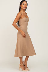 Taupe Ribbed A-Line Midi Dress