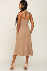 Taupe Ribbed A-Line Midi Dress