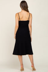 Black Ribbed A-Line Maternity Midi Dress