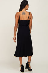 Black Ribbed A-Line Midi Dress