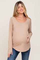 Taupe Ribbed Round Hem Maternity Top