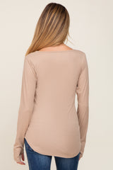 Taupe Ribbed Round Hem Maternity Top