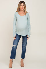 Mint Green Ribbed Round Hem Maternity Top