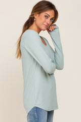 Mint Green Ribbed Round Hem Top