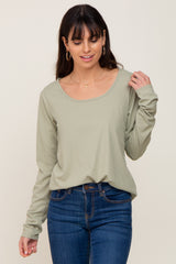 Light Olive Ribbed Round Hem Maternity Top