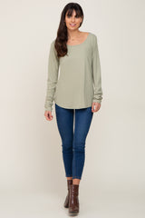 Light Olive Ribbed Round Hem Top