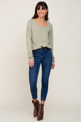 Light Olive Ribbed Round Hem Top