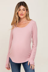 Mauve Ribbed Round Hem Maternity Top