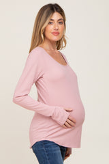 Mauve Ribbed Round Hem Maternity Top