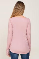 Mauve Ribbed Round Hem Maternity Top