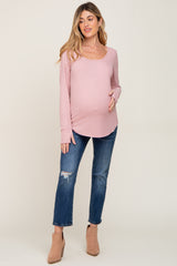 Mauve Ribbed Round Hem Maternity Top