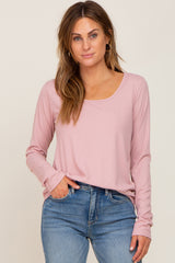 Mauve Ribbed Round Hem Top