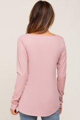 Mauve Ribbed Round Hem Top