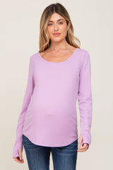 Lavender Ribbed Round Hem Maternity Top