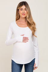 Ivory Ribbed Round Hem Maternity Top