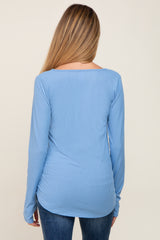 Light Blue Ribbed Round Hem Maternity Top