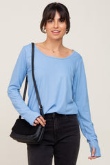 Light Blue Ribbed Round Hem Top