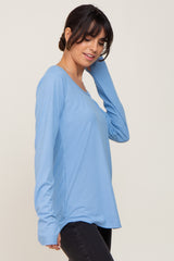 Light Blue Ribbed Round Hem Top